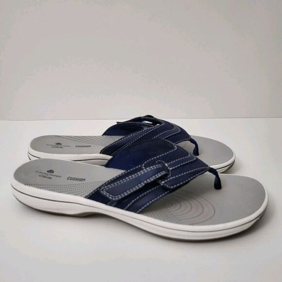 CLARKS Brinkley Jazz Flip Flop Women 9 Navy Blue Adjustable Strap Comfort Sandal - Picture 1 of 7